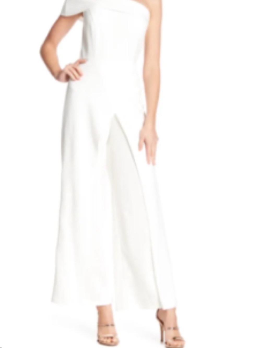 MARINA One-Shoulder White Wide-Leg Jumpsuit with Front Slit